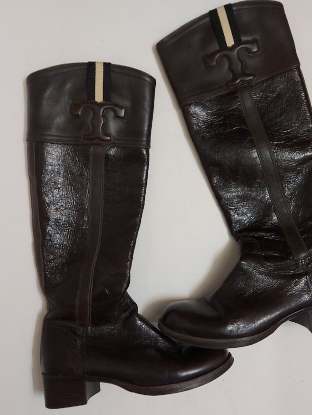 Tory Burch Women’s Over-the-Knee Black Leather Boots with Signature Emblem